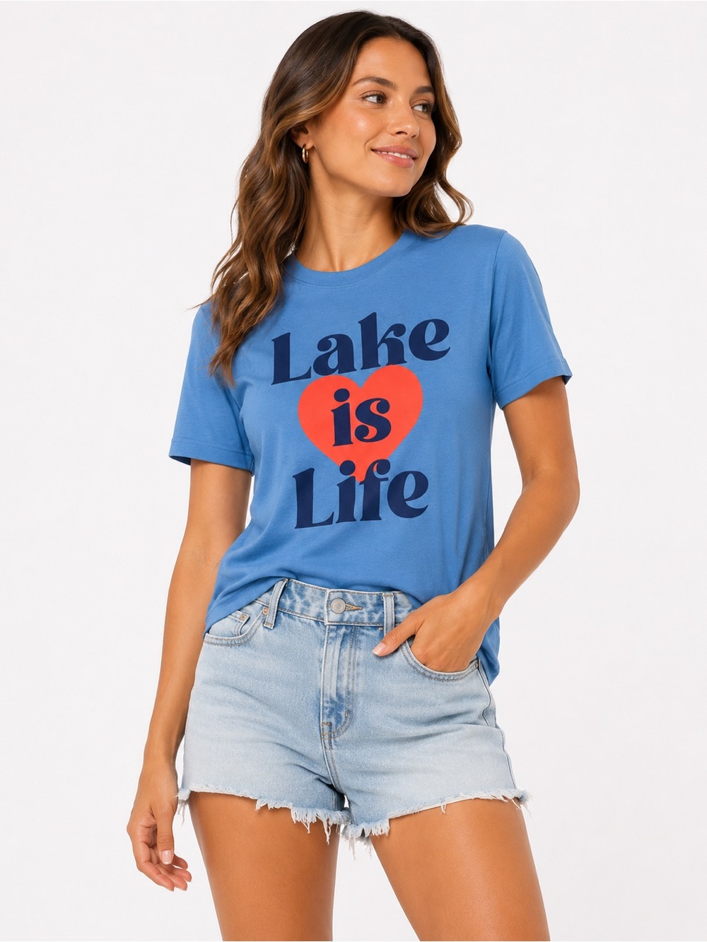 NWT Wildfox Lake Is Life Blue Graphic Tee with Red Heart